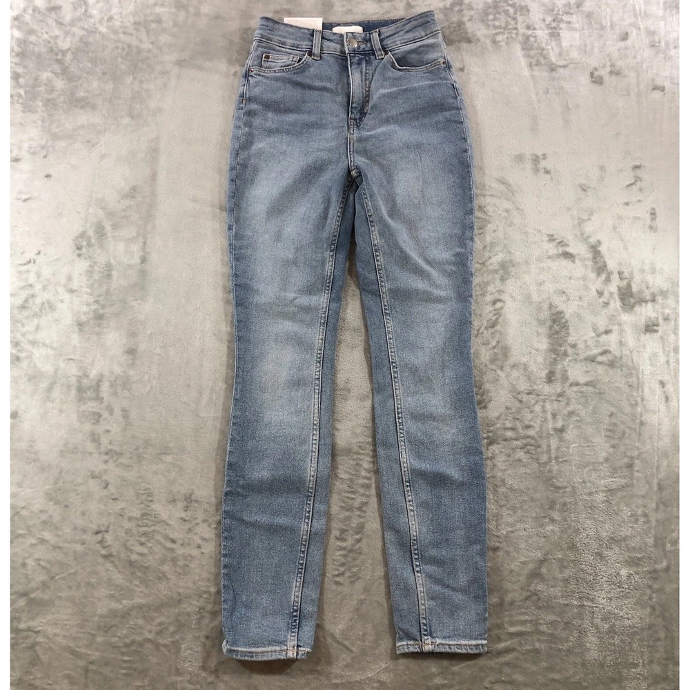 H&M Skinny High Waist Jeans Womens 2 Blue Wash Stretch Full Length Denim 24x27